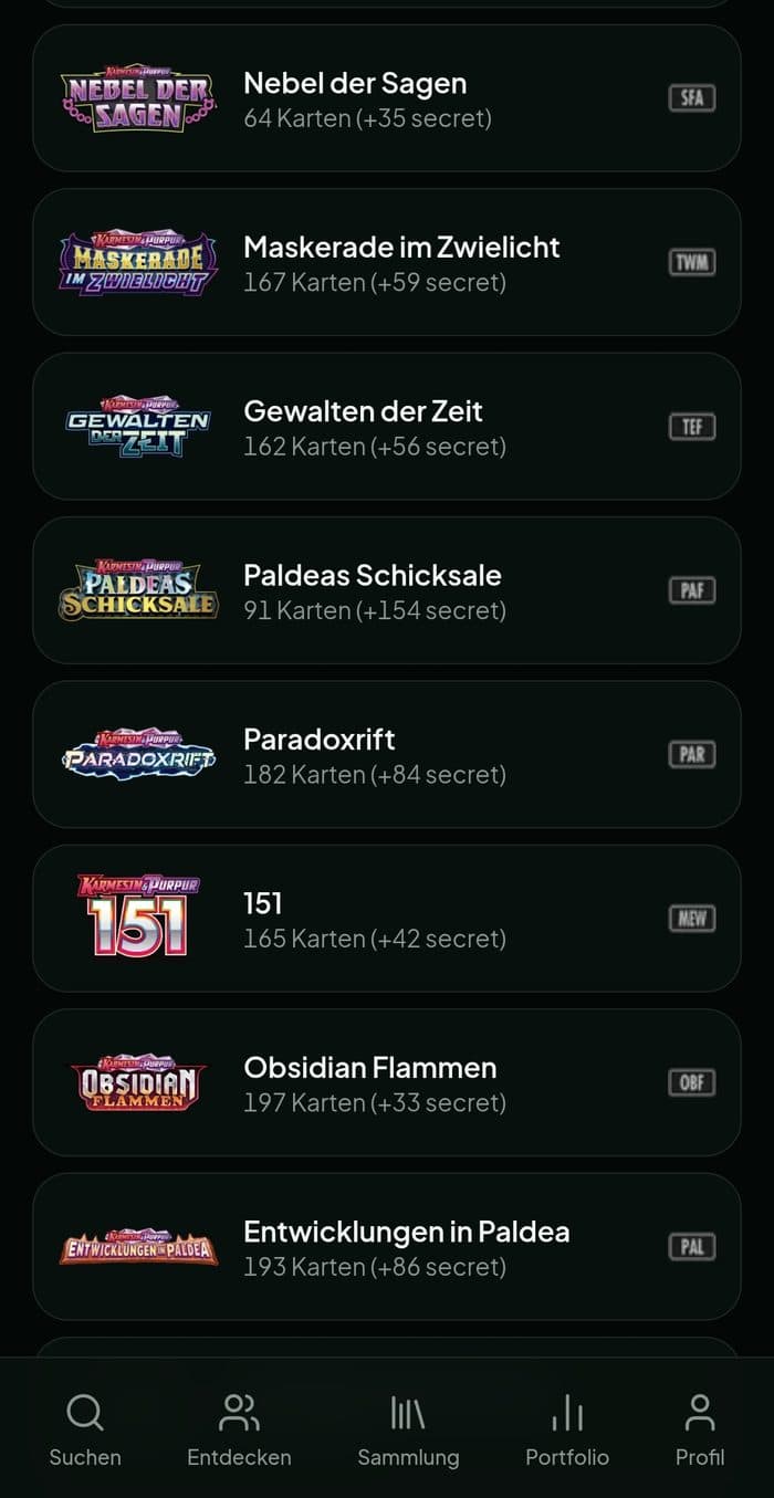 Die Liste aller Pokémon-Sets mit Logo und Kartenzahl