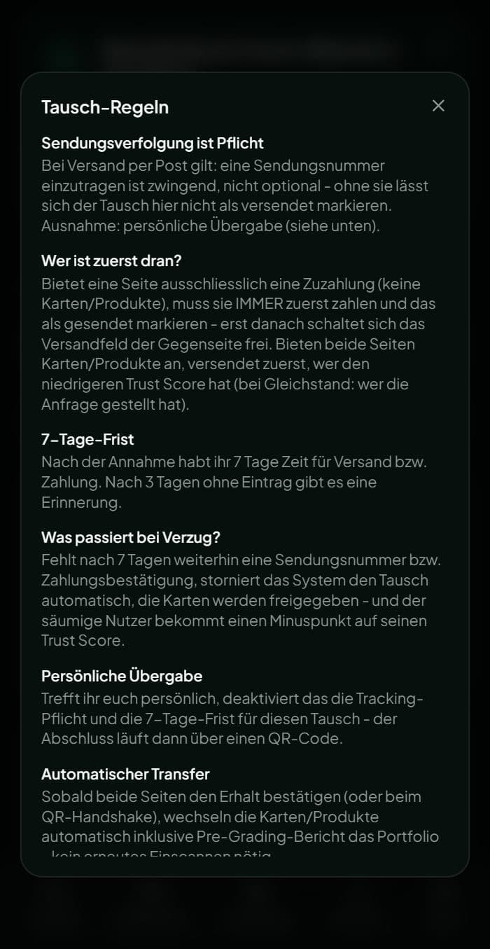Die Tausch-Regeln: Sendungsverfolgung, wer zuerst versendet, 7-Tage-Frist und Bewertungen